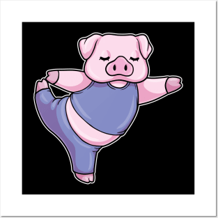 Pig at Yoga Stretching Legs Posters and Art